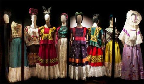 frida kahlo dresses on display