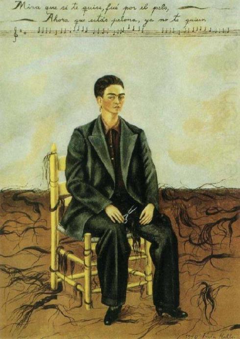 Frida Kahlo selfportrait with cut-off hair
