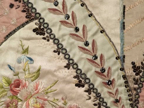 This scrap of fabric was embroidered by one of Rose Bertin's embroiderers for Marie Antoinette.