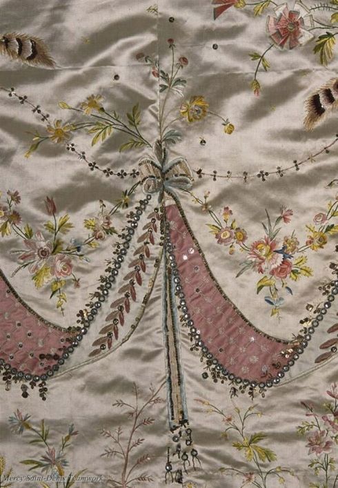 This scrap of fabric was embroidered by one of Rose Bertin's embroiderers for Marie Antoinette.