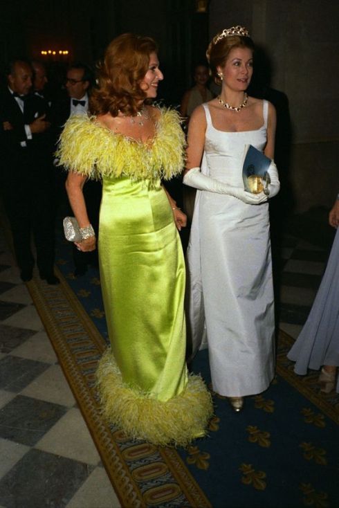 Marie-Hélène de Rothschild wearing YSL, with Grace Kelly