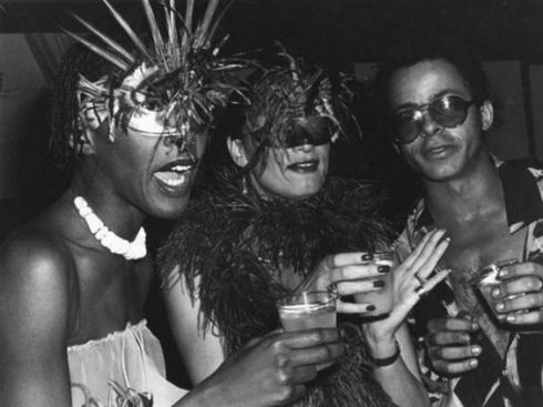Models Bethann Hardison and Daniela Morera with designer Stephen Burrows at Versailles