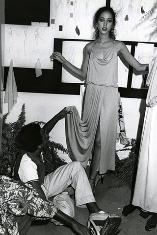 Pat Cleveland being fitted by Stephen Burrows